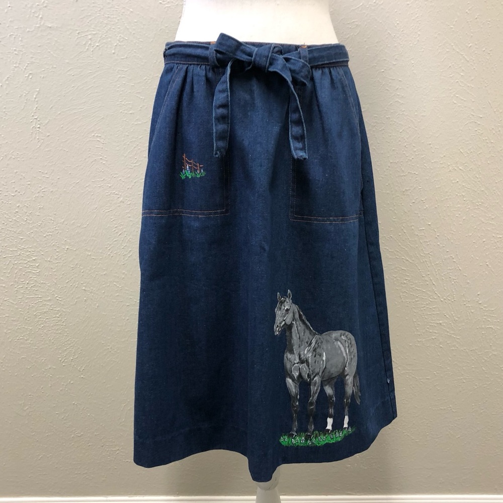 EUC Vintage Hamilton of Texas western style painted denim wrap skirt - Small